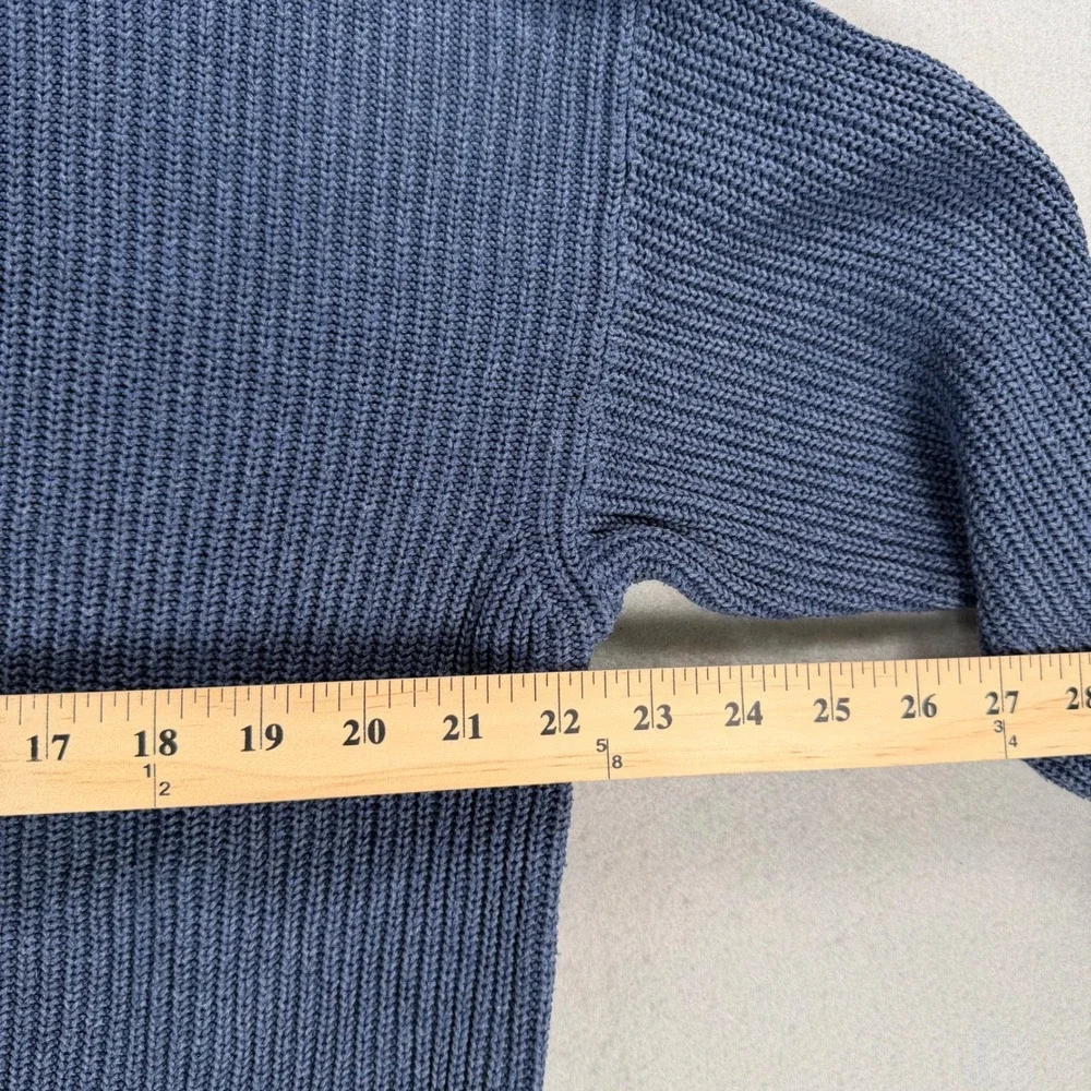 Lunya Good In Bed Navy Blue Chunky Knit Polo Sweater Cotton Silk Mens XS